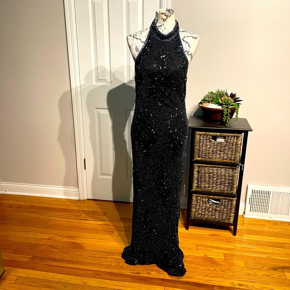 Scala Dresses & Skirts - 👹Scala Silk Sequins Vintage Embellished Halter Beads Backless Mermaid Formal XXL